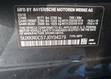 2018 BMW X5 xDrive35I z USA, uszkodzony, nr VIN 5UXKR0C57J0Y04379